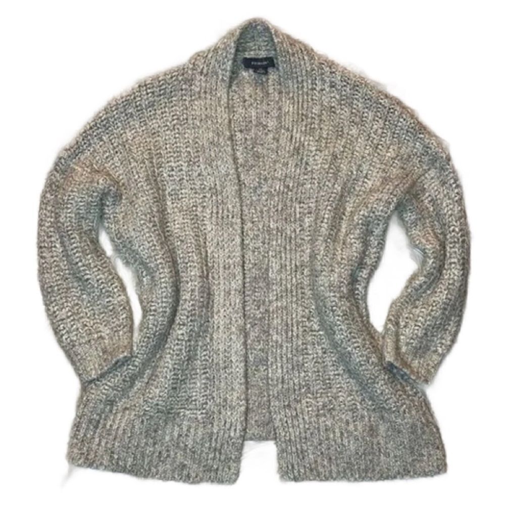 Primark Grey Chunky Knit Open Cardigan Sweater with 3/4 Sleeves (Size: XS)